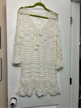 Women's White “Crochet” Lace Tunic Cover Up